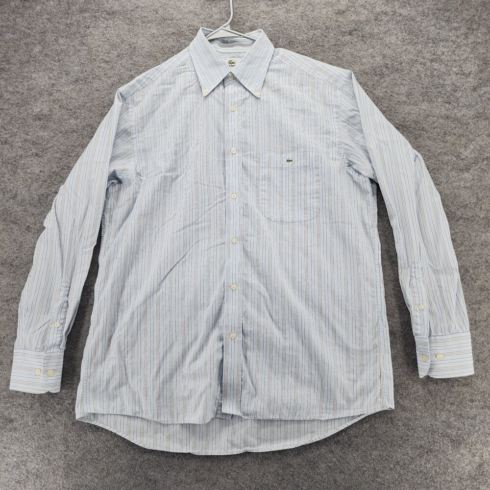 Lacoste Shirt Mens 42 Button Down Long Sleeve Blue Striped